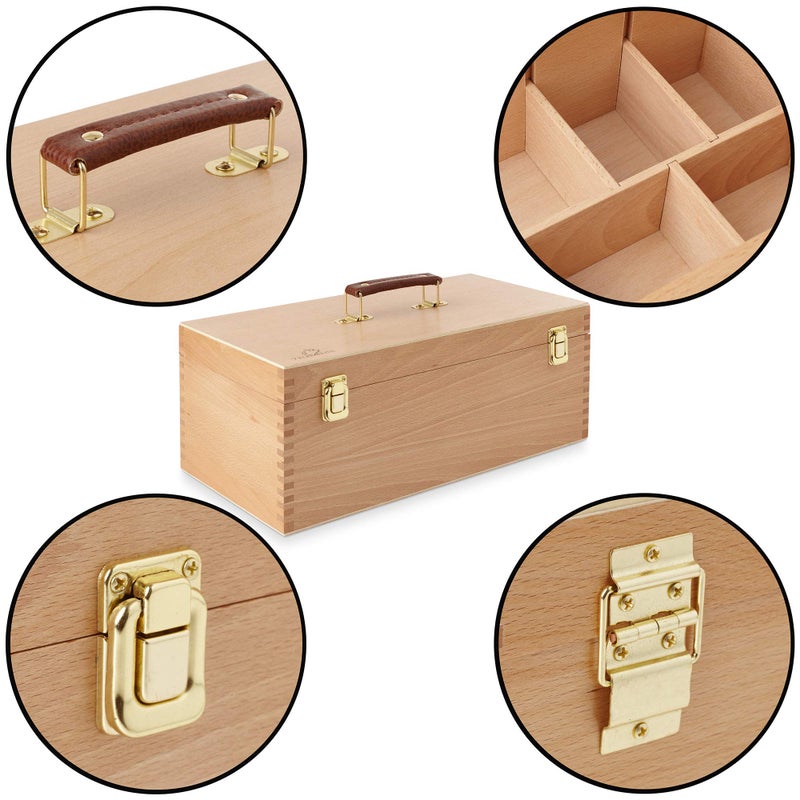 7 Elements Wooden Art Supply Storage Organizer - Large Beechwood Artist Tool Box with Drawer - Image 4