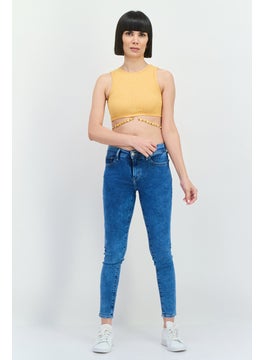 Bershka Women Crew Neck Sleeveless Textured Tank Top, Yellow  - Image 4