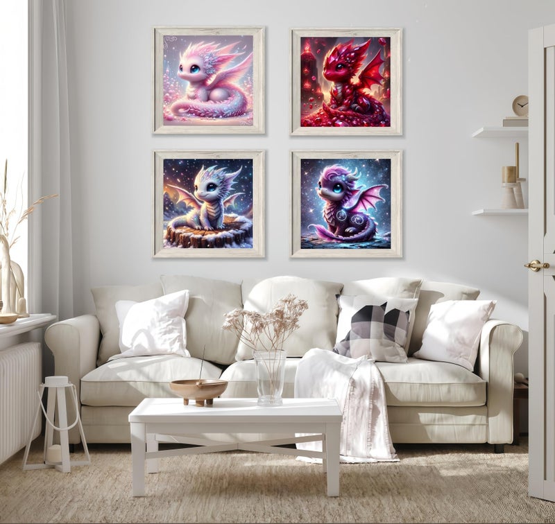 Acelii 4PCS 5D Diamond Art Kits for Adults Beginners,Dragon DIY Full Round Drill Diamond Painting Kits, Paint by Diamonds Dots Gem Art Easy,Home Wall Decor 12X12 Inch - Image 4