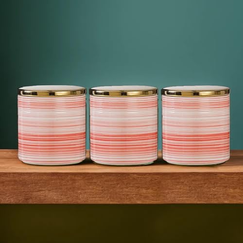 UMAI Ceramic Jars for Kitchen Storage with Bamboo Lids | Airtight Kitchen Containers Set | Multipurpose Jars for Pickles, Nuts, Dry Fruits | 720ml Each | Set of 3 | Diwali Gift Items | - Image 1
