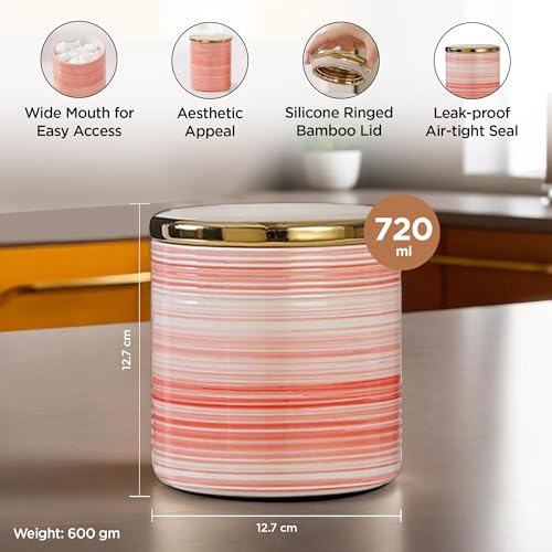 UMAI Ceramic Jars for Kitchen Storage with Bamboo Lids | Airtight Kitchen Containers Set | Multipurpose Jars for Pickles, Nuts, Dry Fruits | 720ml Each | Set of 3 | Diwali Gift Items | - Image 4