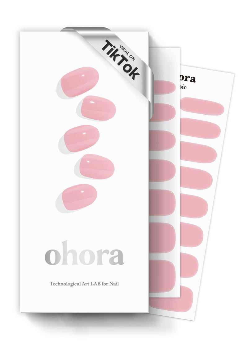 ohora Semi Cured Gel Nail Strips (N Cream Pink) - Pink, Solid, Works with Any UV/LED Lamps, Salon-Quality, Long Lasting, Easy to Apply & Remove - Includes 2 Prep Pads, Nail File & Wooden Stick - Image 1