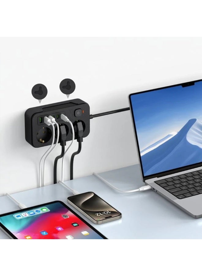 Power Strip Surge Protector J3+6U with 2M Extension Cord, 3 AC Outlets, 3 USB Ports and 3 PD Fast Charging Ports, 2500W 10A Rated Power, 110V-250V, Advanced Safety Protection for Home, Office and Travel - Image 3