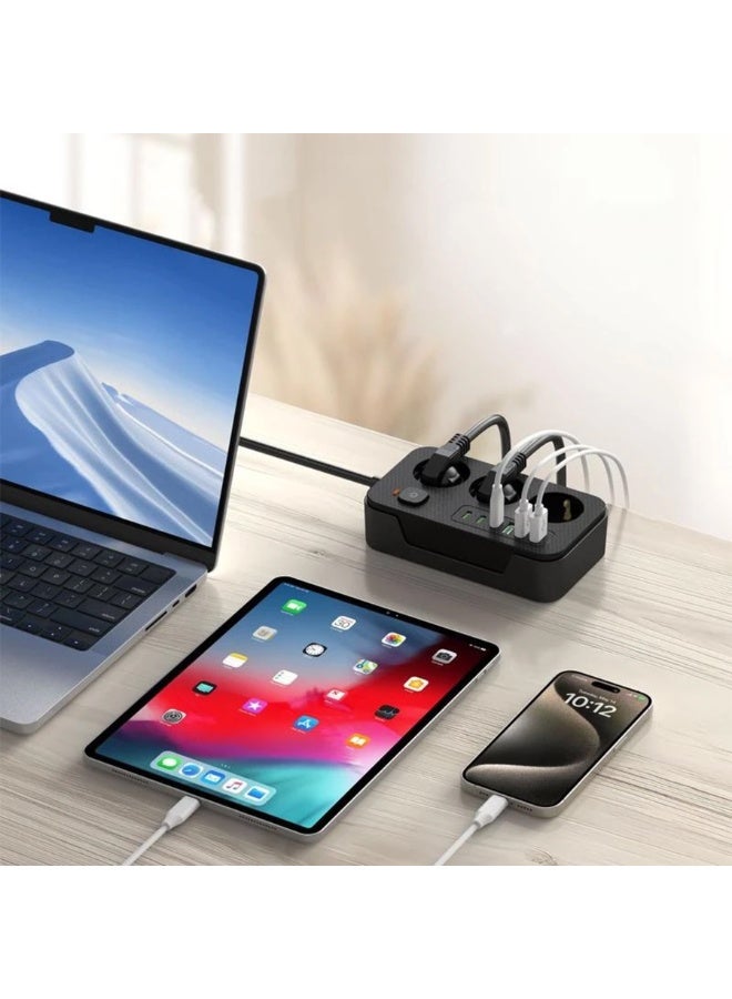 Power Strip Surge Protector J3+6U with 2M Extension Cord, 3 AC Outlets, 3 USB Ports and 3 PD Fast Charging Ports, 2500W 10A Rated Power, 110V-250V, Advanced Safety Protection for Home, Office and Travel - Image 2