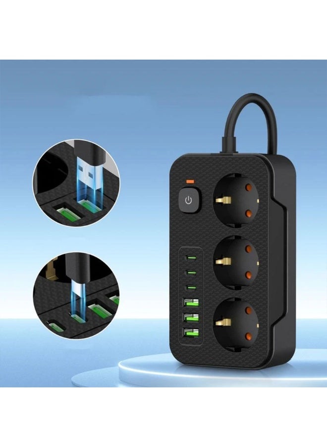 Power Strip Surge Protector J3+6U with 2M Extension Cord, 3 AC Outlets, 3 USB Ports and 3 PD Fast Charging Ports, 2500W 10A Rated Power, 110V-250V, Advanced Safety Protection for Home, Office and Travel - Image 4