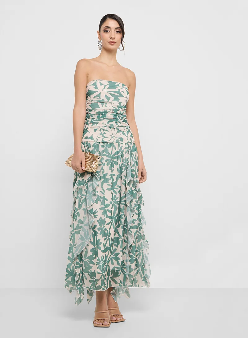 جينجر Floral Ruffled Dress