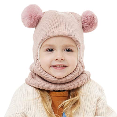 GZMM Baby Girls Boys Winter Hat Scarf Earflap Hood Scarves Skull Caps Pink - Image 1