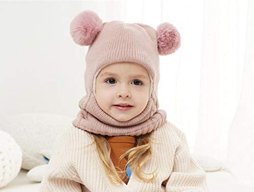 GZMM Baby Girls Boys Winter Hat Scarf Earflap Hood Scarves Skull Caps Pink - Image 3
