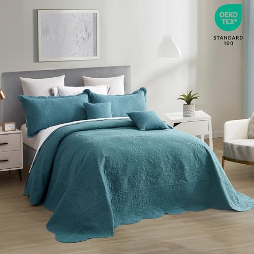 Blythease Oversized King Bedspread, Ultrasonic Lightweight Bedding Cover, Paisley Pattern, Reversible, 5 Piece, 100% Microfiber, Lagoon - Image 3