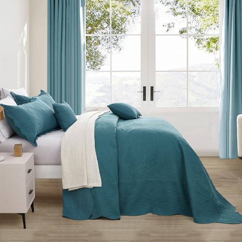Blythease Oversized King Bedspread, Ultrasonic Lightweight Bedding Cover, Paisley Pattern, Reversible, 5 Piece, 100% Microfiber, Lagoon - Image 2