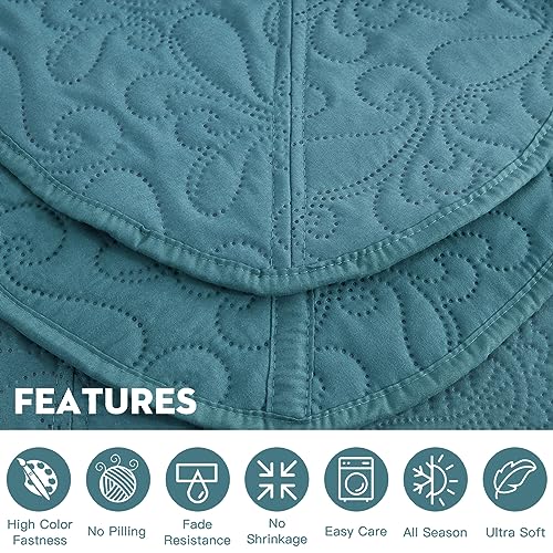 Blythease Oversized King Bedspread, Ultrasonic Lightweight Bedding Cover, Paisley Pattern, Reversible, 5 Piece, 100% Microfiber, Lagoon - Image 5