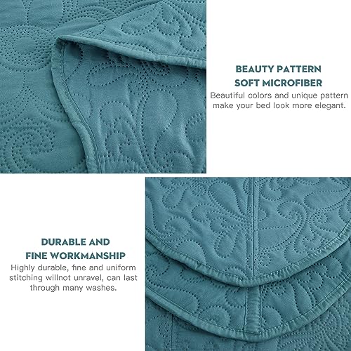 Blythease Oversized King Bedspread, Ultrasonic Lightweight Bedding Cover, Paisley Pattern, Reversible, 5 Piece, 100% Microfiber, Lagoon - Image 4