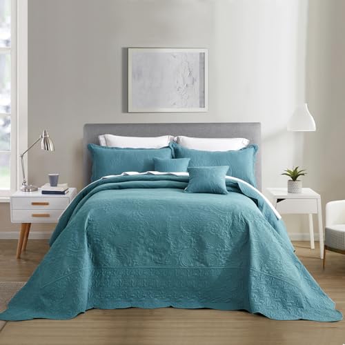 Blythease Oversized King Bedspread, Ultrasonic Lightweight Bedding Cover, Paisley Pattern, Reversible, 5 Piece, 100% Microfiber, Lagoon - Image 1