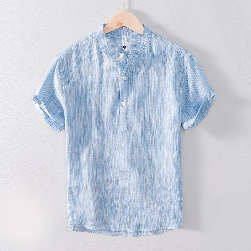 L878 Japanese style fresh color matching T-shirt men's linen casual solid color short-sleeved T-shirt men's one-piece delivery - Image 3
