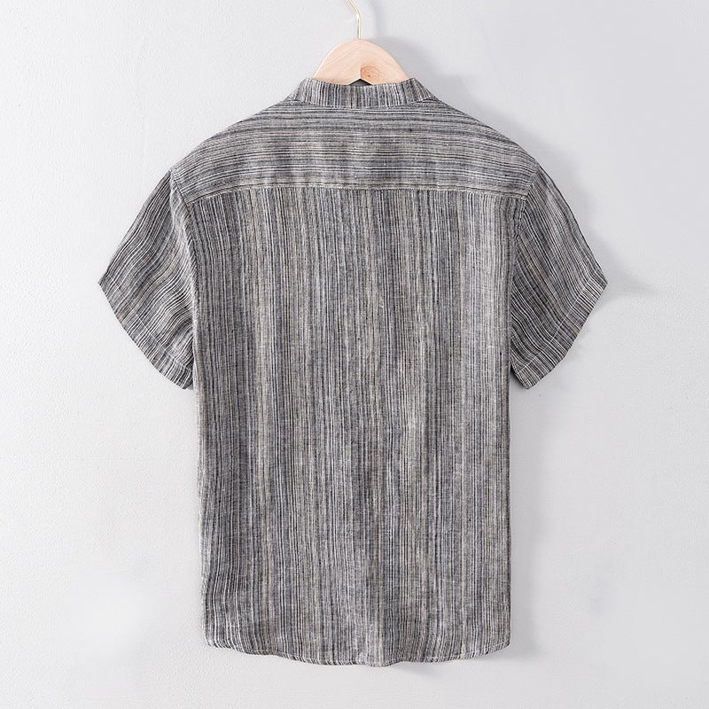 L878 Japanese style fresh color matching T-shirt men's linen casual solid color short-sleeved T-shirt men's one-piece delivery - Image 4