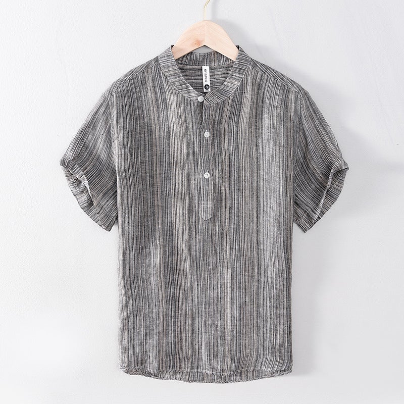 L878 Japanese style fresh color matching T-shirt men's linen casual solid color short-sleeved T-shirt men's one-piece delivery - Image 2