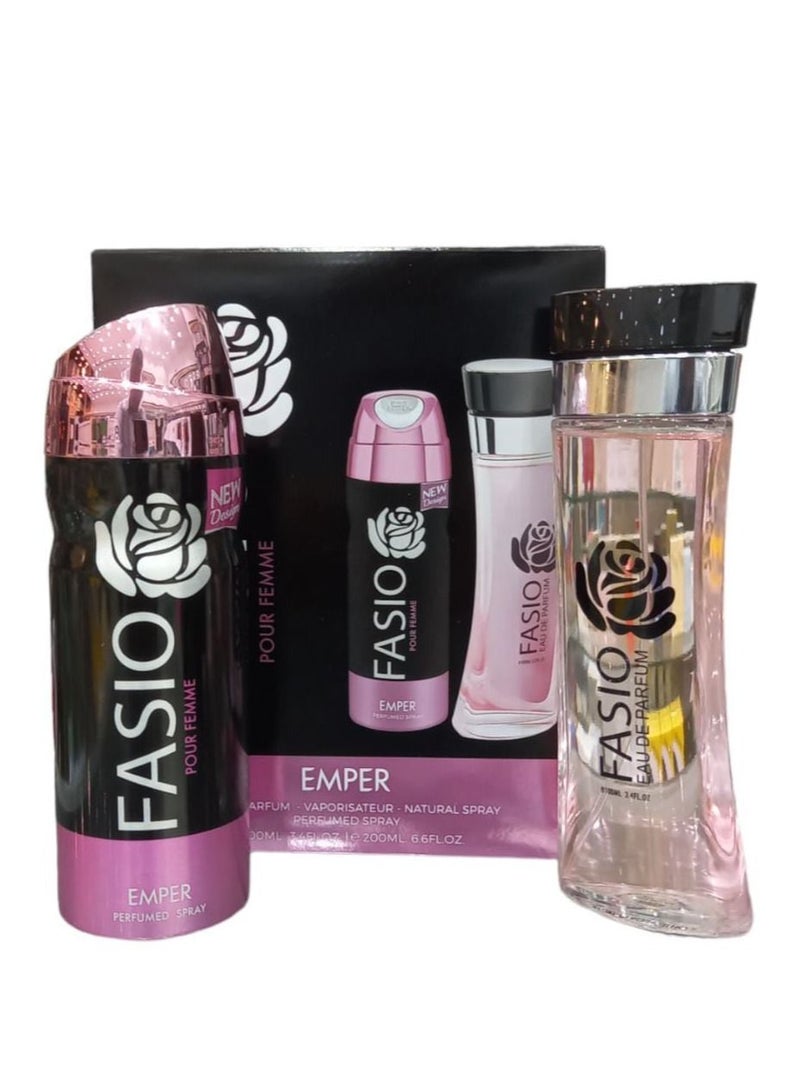 emper Fasio Gift Set Perfume 100ml for Woman and Deo 200ml