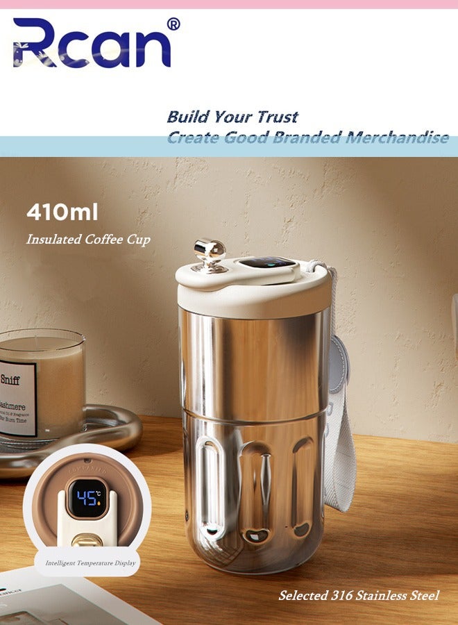 Rcan Stainless Steel Insulated Tumbler, Smart Temperature Controlled Coffee Cup, Vacuum Flask with Handle, Double Wall Travel Coffee Mug, Adult Travel Coffee Cup, Portable Travel Cup 410ML/14oz - Image 1