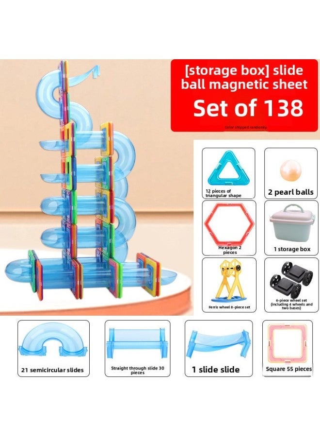 Magnetic Slide Building Blocks Variable Ball Matching Toys Children's Diy Early Education Toys 3-year-old Kindergarten-Color:Slide Magnetic Sheet 138 Piece Set [storage Box]]  - Image 1