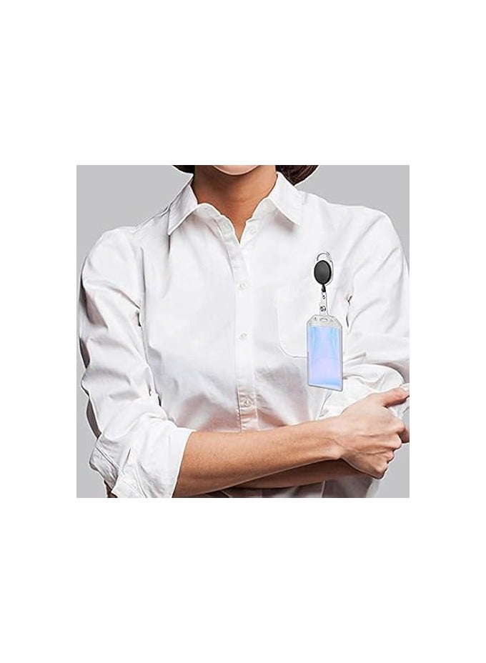 مارك [عبوة من 100] حامل بطاقة تعريف قابل للسحب باللون الأسود مع مشبك بكرة – حامل بطاقة متين للعمل، المكتب، المدرسة، وإكسسوارات المفاتيح. - Image 2