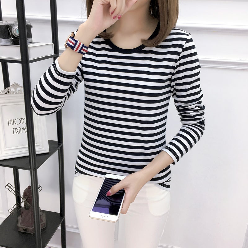 Live Supply Cotton Long Sleeve Sea Soul Shirt T-Shirt Blue And White Stripes For Men And Women Couples Navy Shirt A Generation Of Hair - Image 1