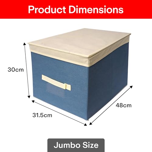 Prime Pick Jumbo Garment Storage Box Extra Large Foldable Cloth Organizer Zipper Lid Transparent Window Breathable Fabric Wardrobe Almirah Storage Container for Sarees Blankets Clothes Blue - Image 5