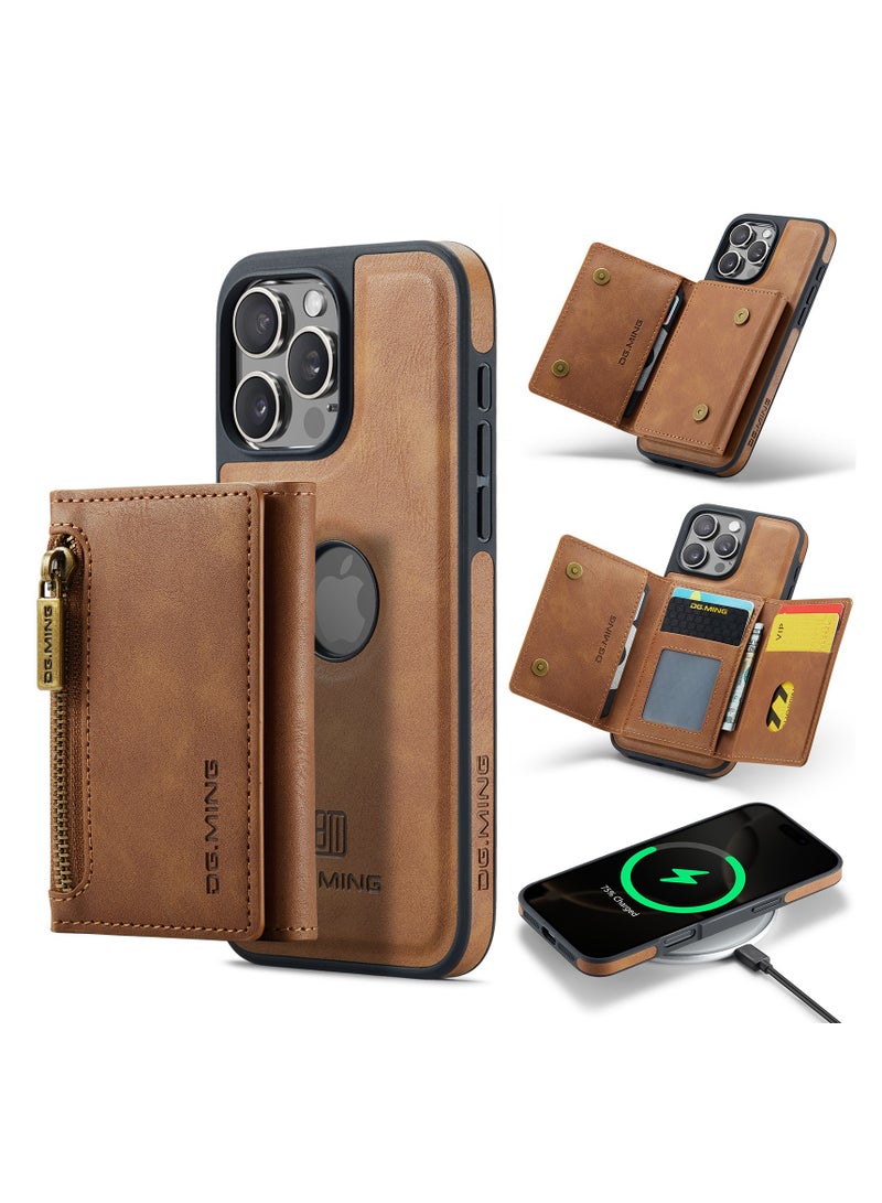 Dg Ming 2 in 1 Clutch Wallet for iphone 16 Pro Max, Vintage Slim Leather Case Magnetic Detachable Tri-Fold Wallet, Leather Case with Card Holder Pocket Slim Case - Image 1