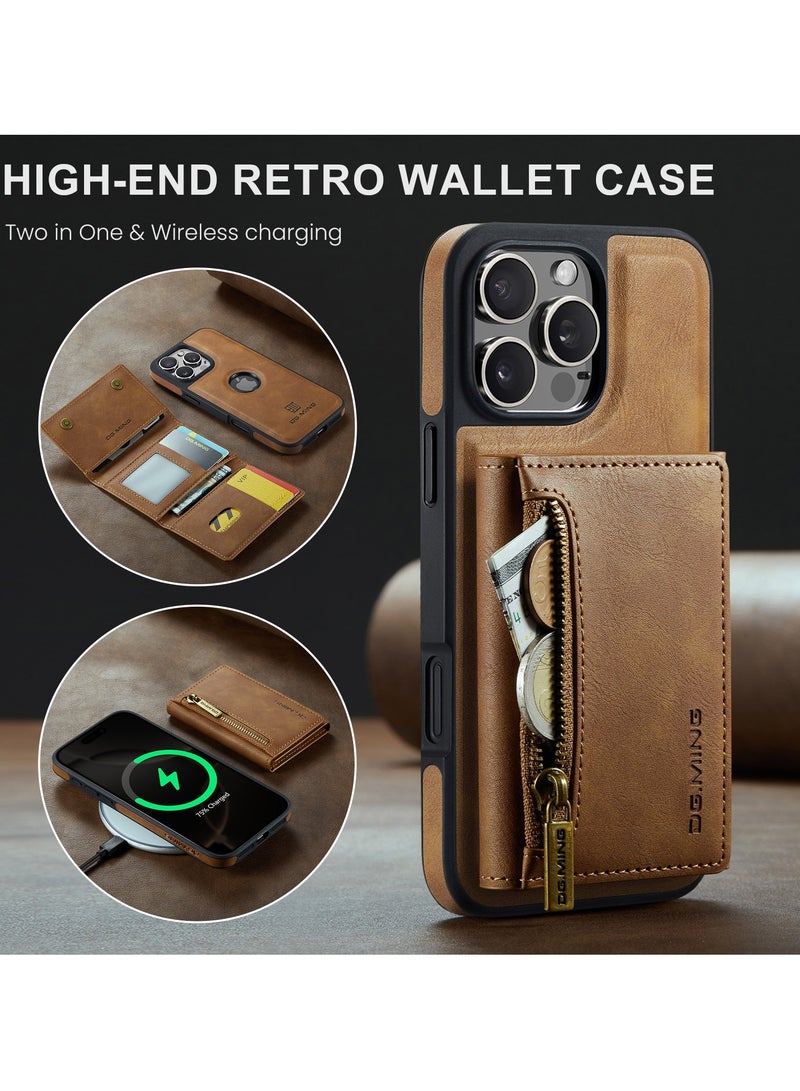 Dg Ming 2 in 1 Clutch Wallet for iphone 16 Pro Max, Vintage Slim Leather Case Magnetic Detachable Tri-Fold Wallet, Leather Case with Card Holder Pocket Slim Case - Image 2