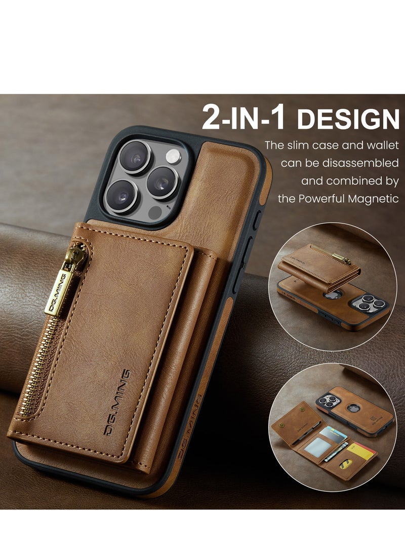 Dg Ming 2 in 1 Clutch Wallet for iphone 16 Pro Max, Vintage Slim Leather Case Magnetic Detachable Tri-Fold Wallet, Leather Case with Card Holder Pocket Slim Case - Image 3