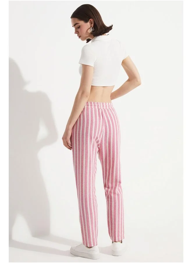 JUNE June Elastic Waist Striped Trouser Pink