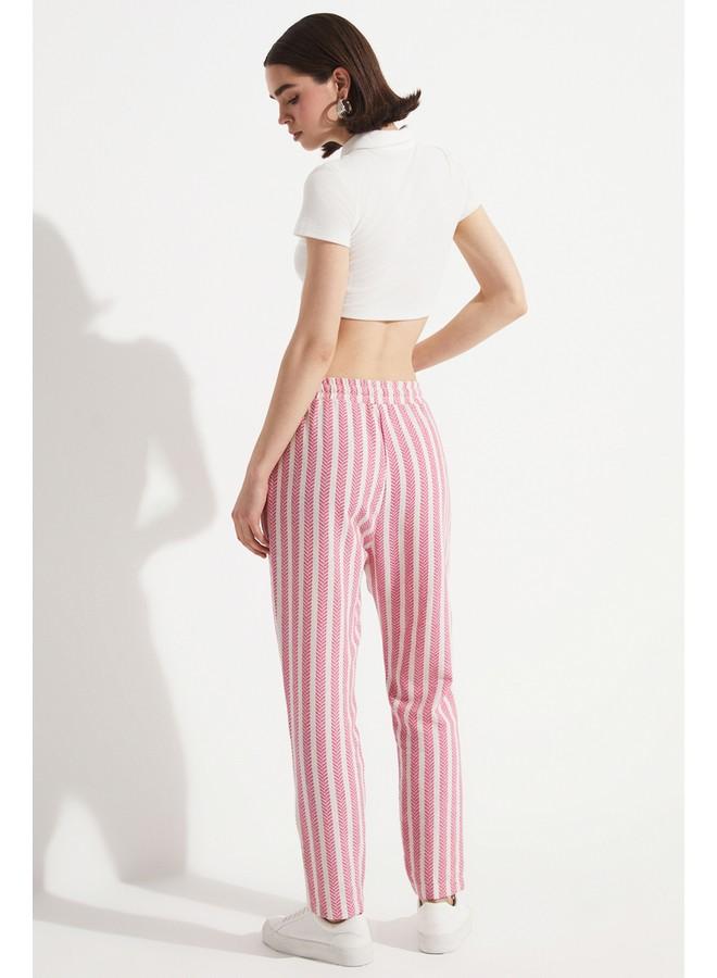 جون بنطلون مخطط بخصر مطاطي - وردي - Image 5