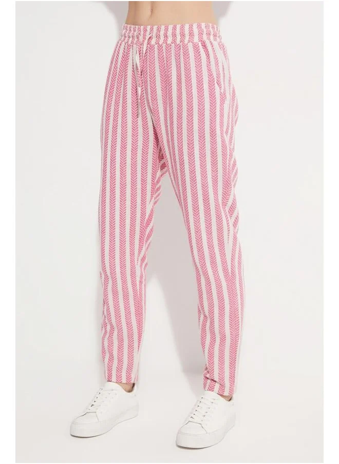 JUNE June Elastic Waist Striped Trouser Pink