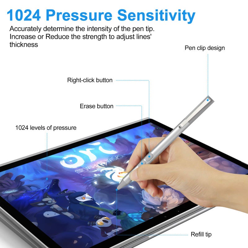 ANYQOO قلم ستايلس لـ HP (2500 ساعة عمر البطارية)، قلم نشط لـ HP Specter X360 Envy X360 Pavilion x360 Spectre x2 Envy x2 بروتوكول قلم مايكروسوفت مع 1024 حساسية للضغط، رفض راحة اليد - Image 3
