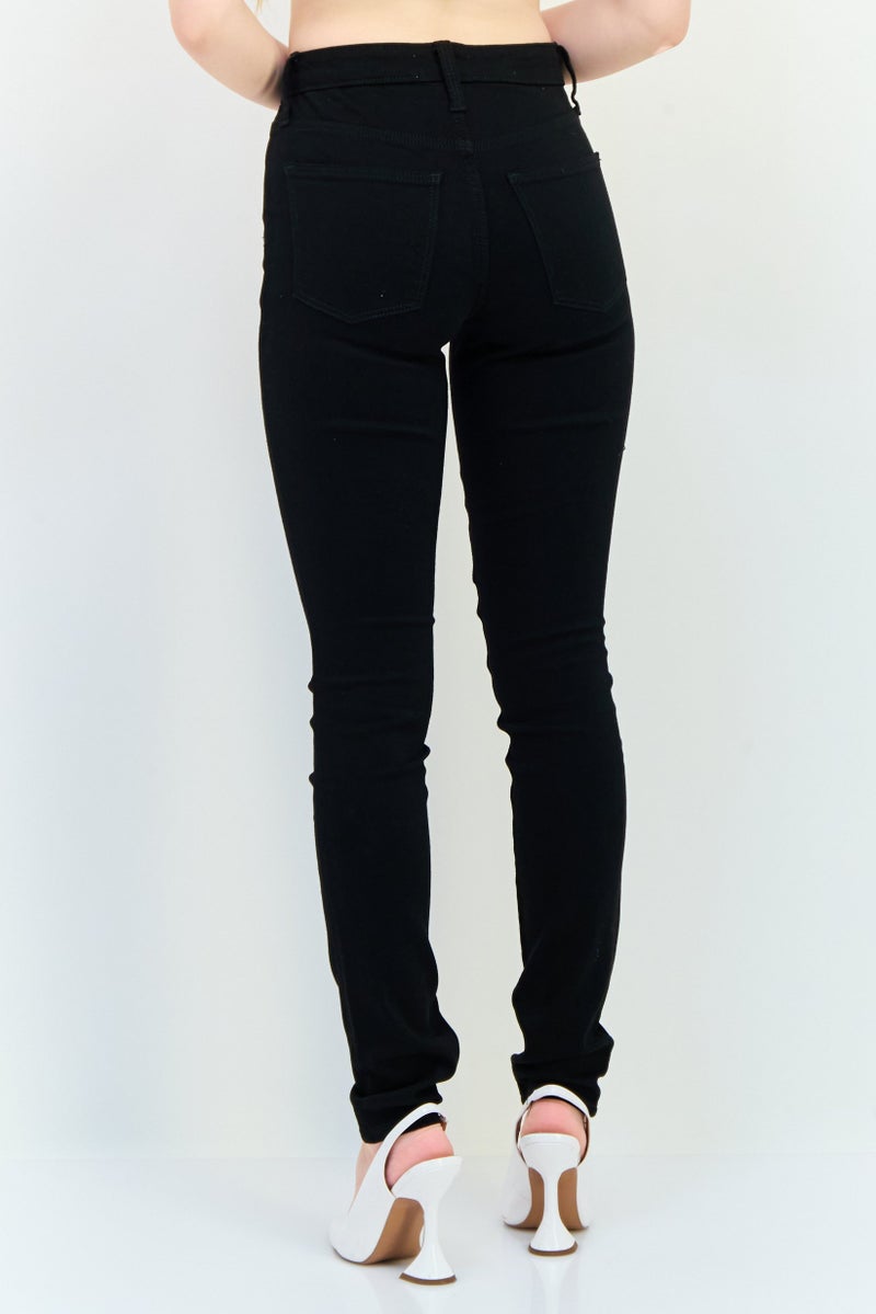 Universal Thread جينز نسائي ضيق عالي الخصر قابل للتمدد بطول ساق طويل، أسود - Image 3