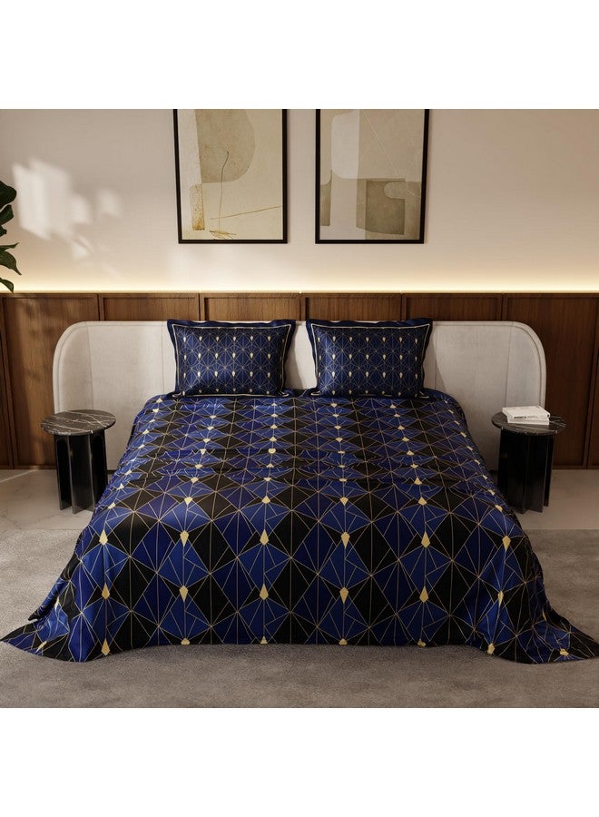 Stoa Paris Satin King Size Bedsheet with 2 Pillow Covers, 300TC Premium Bedding Set, Aesthetic Bedsheets, Ultimate Comfort, Wedding Gift for Couples, Lumiere - Navy Fiesta - Image 3