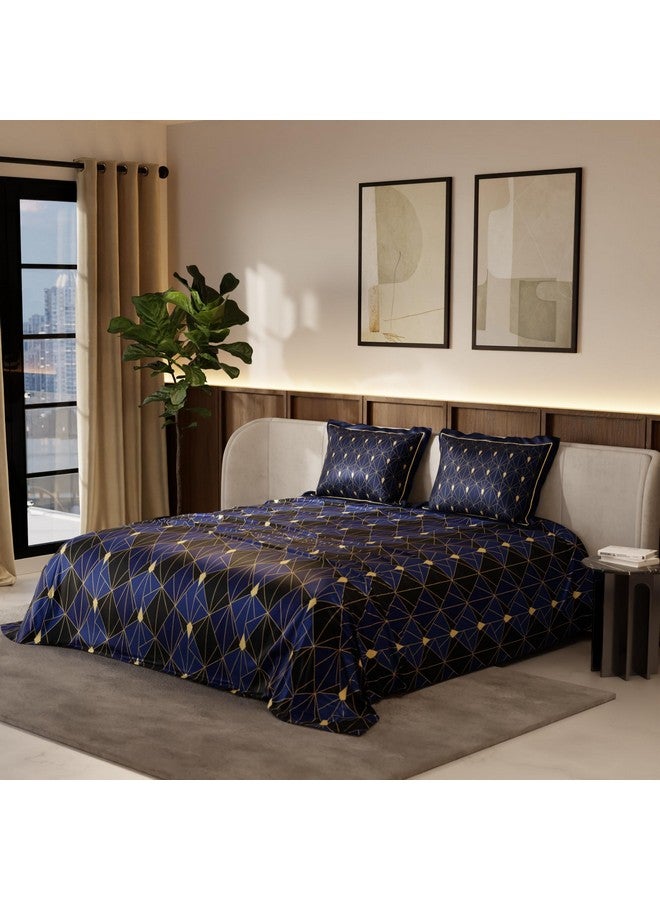 Stoa Paris Satin King Size Bedsheet with 2 Pillow Covers, 300TC Premium Bedding Set, Aesthetic Bedsheets, Ultimate Comfort, Wedding Gift for Couples, Lumiere - Navy Fiesta - Image 1