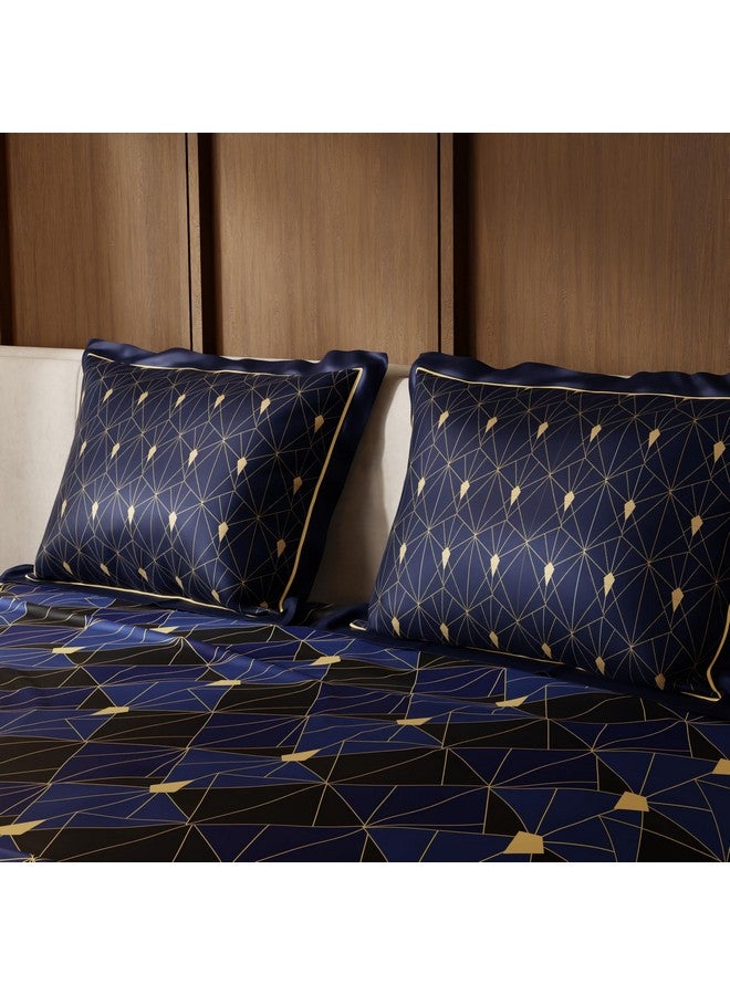 Stoa Paris Satin King Size Bedsheet with 2 Pillow Covers, 300TC Premium Bedding Set, Aesthetic Bedsheets, Ultimate Comfort, Wedding Gift for Couples, Lumiere - Navy Fiesta - Image 4