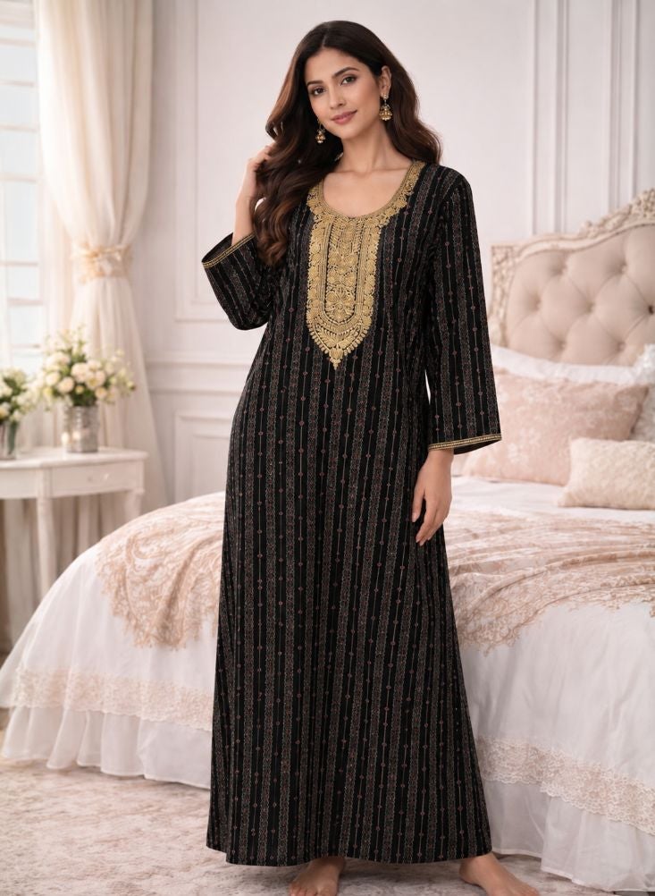 بريميم فستان جلابية ماكسي للنساء، أسود - Image 1