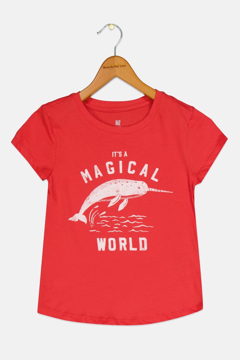 GAP Kids Girl Graphic Printed Short Sleeve T-Shirt, Red - Image 1