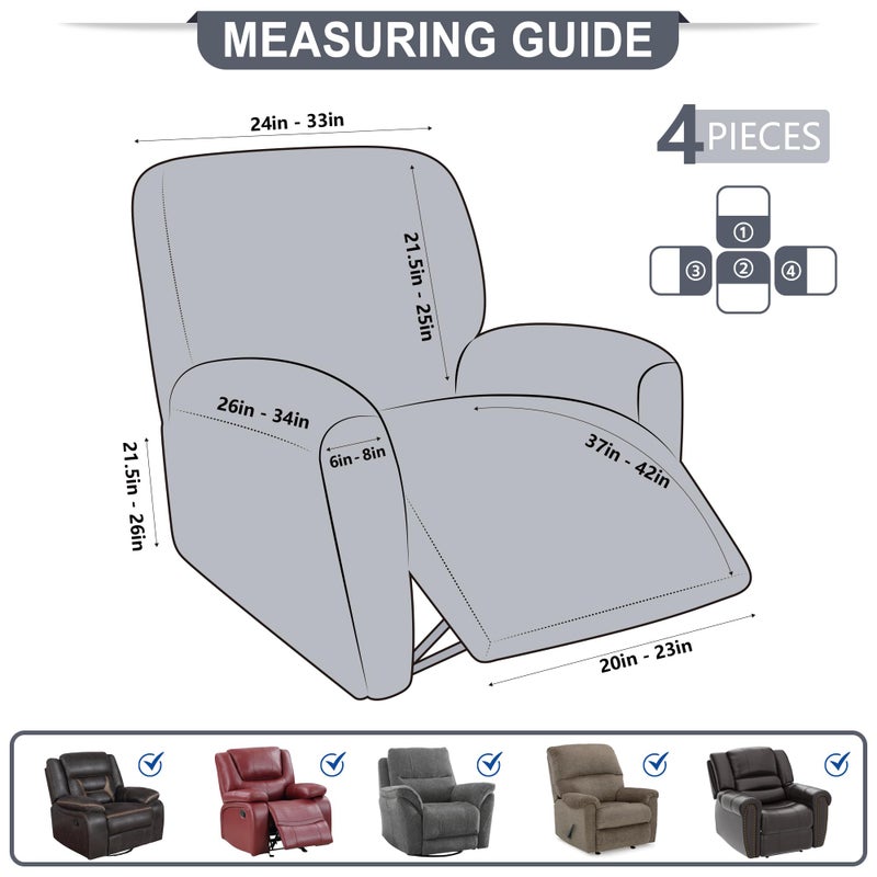 ANARACHON Leather Look Recliner Chair Covers, 4-Pieces Stretch Recliner Cover, Soft Reclining Chair Slipcover, Washable Furniture Protector for Lazy Boy Recliner (1 Seater, 06 Brown) - Image 3