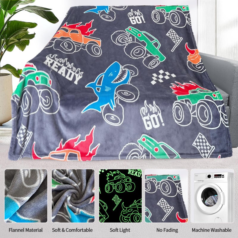 COMFAR Glow in The Dark Monster Truck Blanket for Boys/Girls/Kids/Toddler/Baby, Monster Truck Toys for Boy Age 3-12, Car Blanket for Birthday/Gifts 40"x 50" - Image 5
