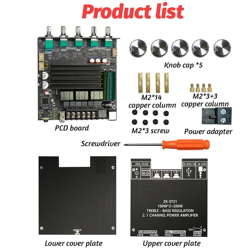 ZK-ST21 2.1 Channel Bluetooth Amplifier Board DC12-30V 10A Bluetooth Digital Amplifier Board 2.1 Channel 100W+100W+200W Subwoofer Power Audio Stereo Bass TPA3221 Chip - Image 2