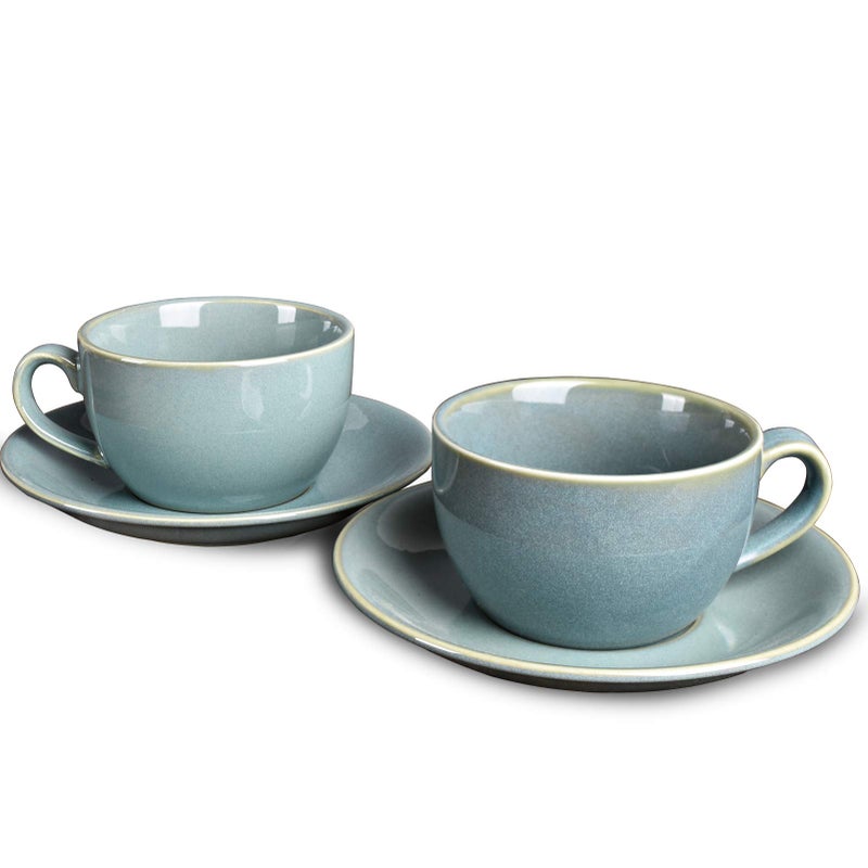 Bosmarlin Ceramic Coffee Cup Mug with Saucer Set of 2 for Latte Cappuccino Tea 85 Oz Dishwasher and Microwave SafeSage Green 2