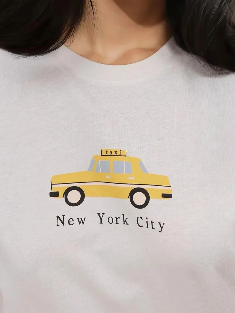 HICCUP %100 Cotton Oversized Printed Crew Neck Cotton T-Shirt