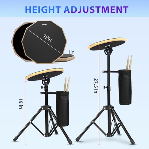 Vhffoso 12 Inch Practice Drum Pad with Stand and Sticks, Beginner Snare Drum Pad with Drumsticks and Carrying Bag, Double Sided Silent Drum Pad (Black) - Image 4