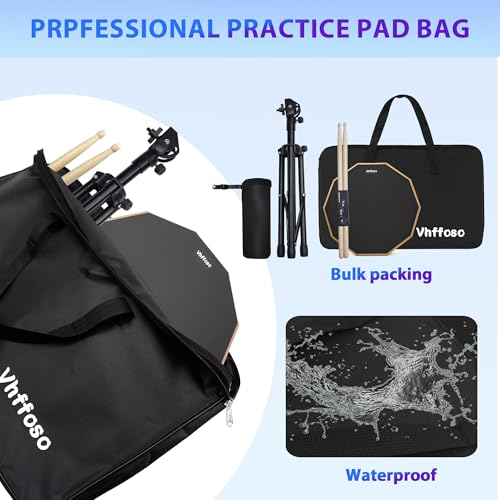 Vhffoso 12 Inch Practice Drum Pad with Stand and Sticks, Beginner Snare Drum Pad with Drumsticks and Carrying Bag, Double Sided Silent Drum Pad (Black) - Image 3