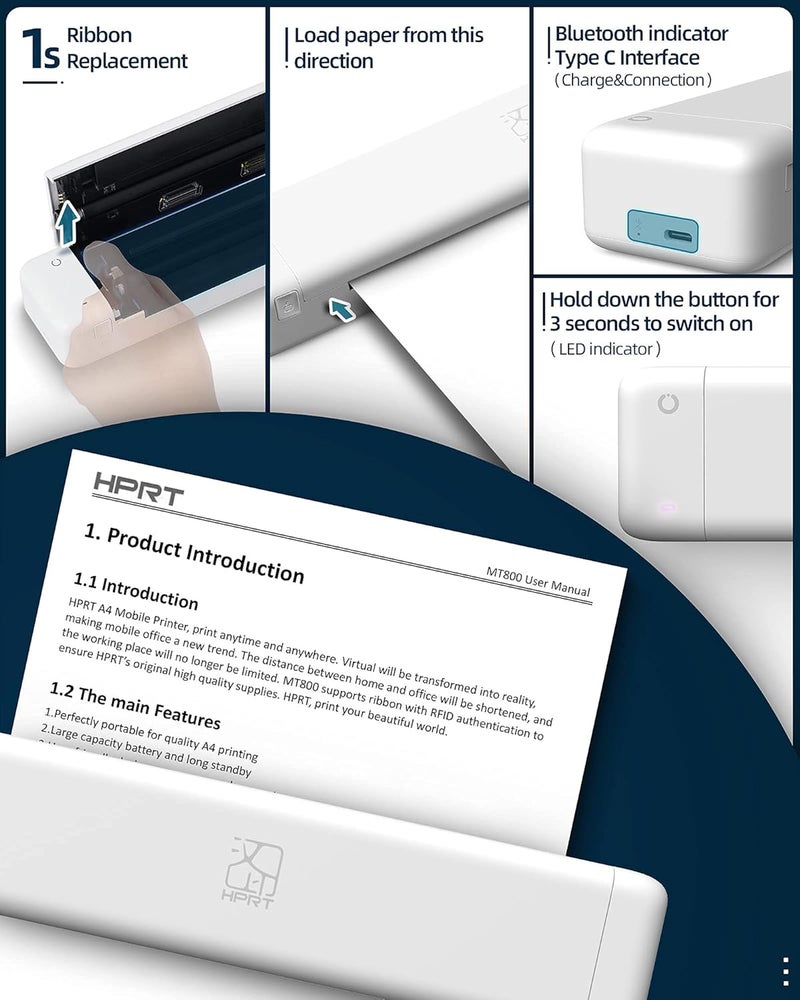 HPRT Therma MT800Q Portable Mini Printer, Wireless for iPhone and Computer, Support for 216mm Width A4 Paper - Image 4