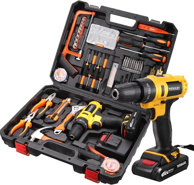 WEMART 128 Piece Power Tools Kit With 36V Cordless Drill, 25+3 Clutch With Impact, Professional Household Home Tool Kit Set With Diy Hand Tool Kits For Garden Office House Repair Maintain - Image 1