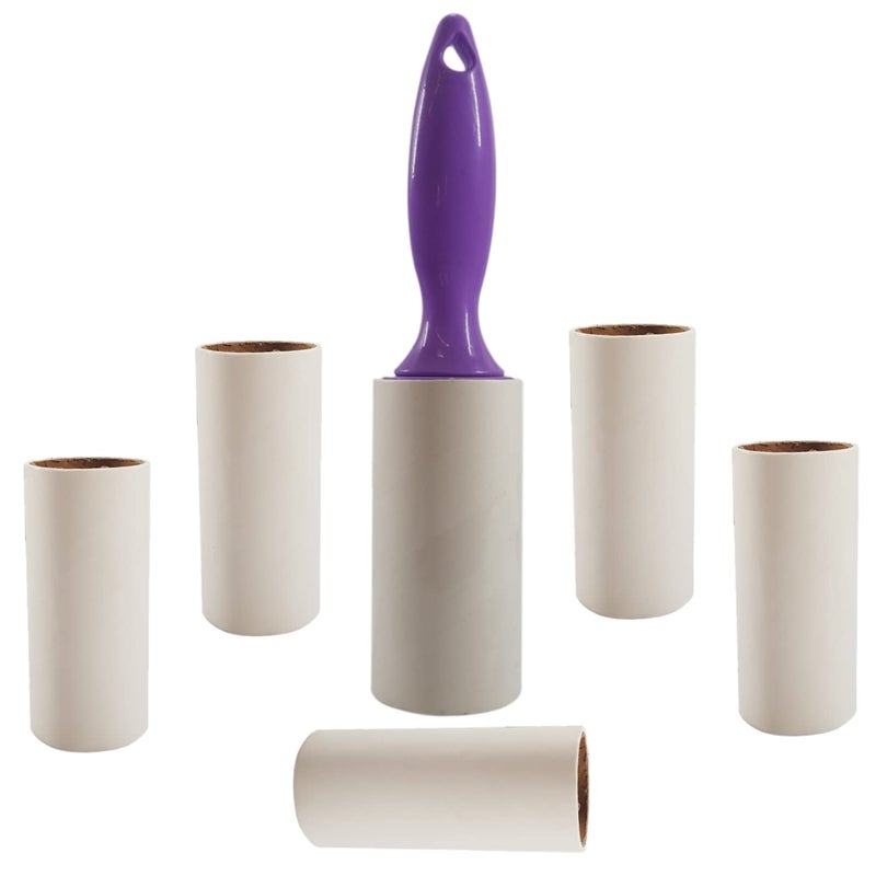 LAFILLETTE Lint Remover, Lint Roller Set for Dog & Cat Hair Removal, Clothes, Furniture, 1 Handles with 6 Refills (Purple) - Image 1