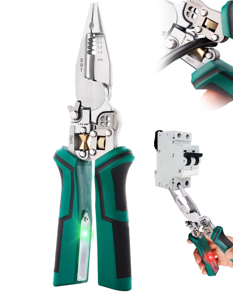 Faitio upgraded 8 in 1 Wire Strippers with Voltage Tester, Wire Stripping Tool, Cable Cutters with Plier, Crimper, Splitting, Wire Stripper Tool for 10-18 AWG for Electrician Work Green - Image 1